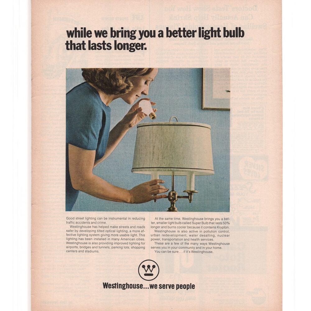 Westinghouse Light Bulb Advertisement 1960s Vintage Household Electricity Home